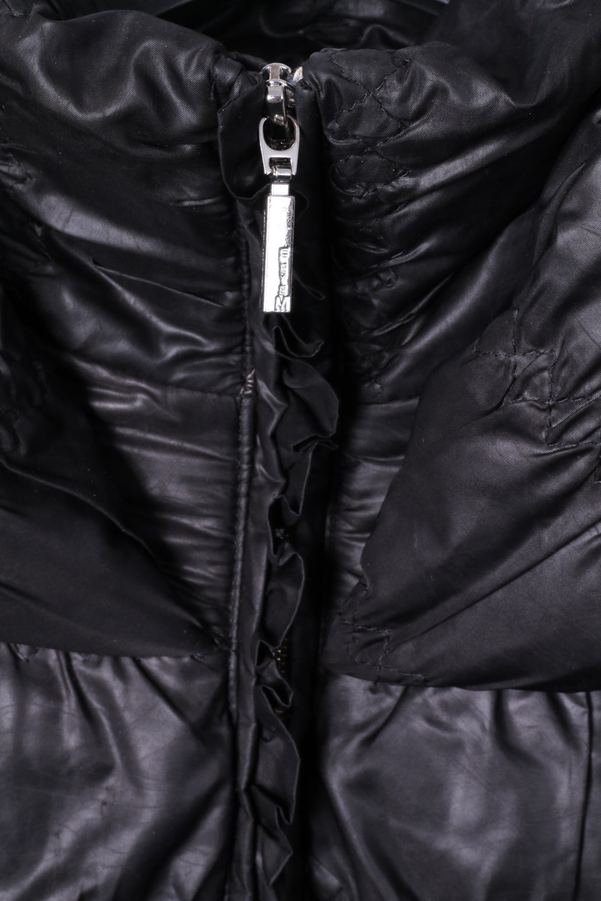 Feyem Womens M (S) Down Jacket Black Long Full Zipper Quilted Made in ...