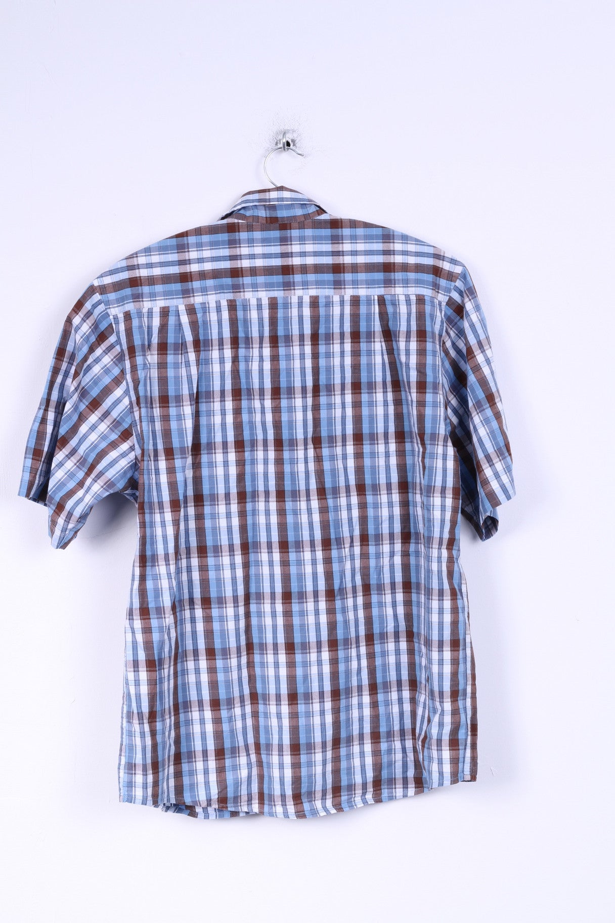 James Pringle Mens M Casual Shirt Short Sleeve Check Blue Cotton ...