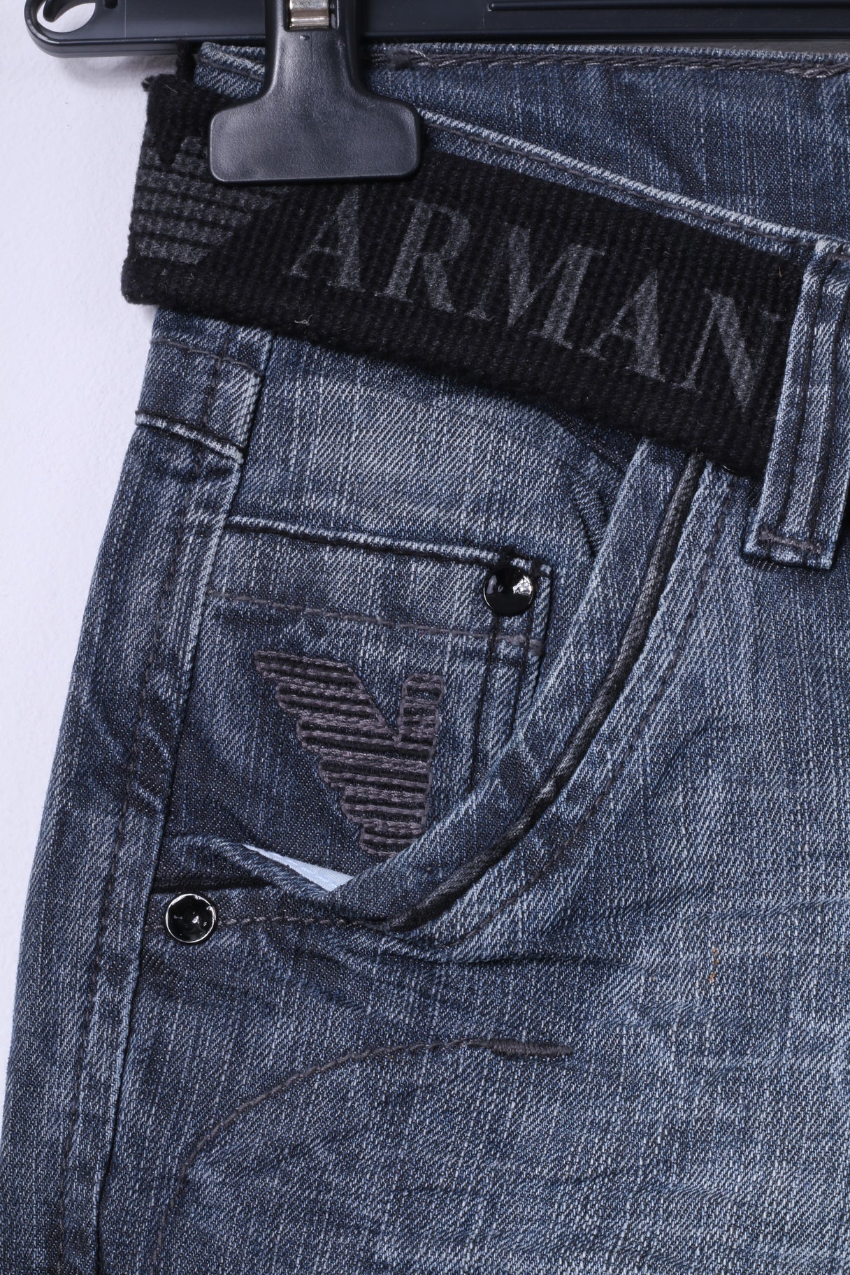 Armani Jeans Womens W27 L32 Trousers Navy Denim Cotton Straight Leg Pa ...