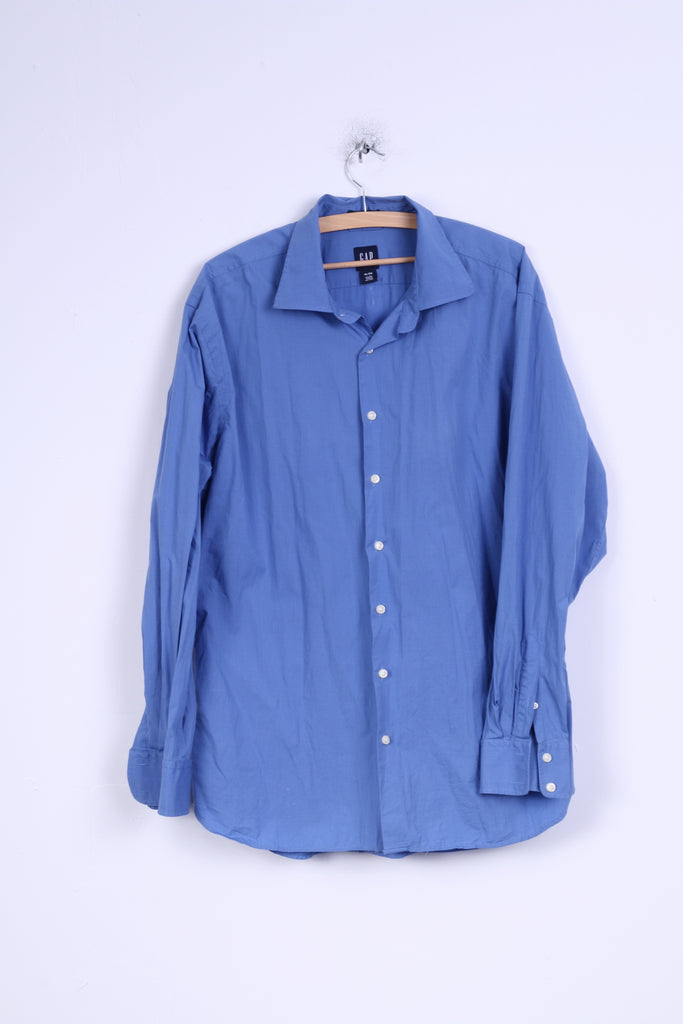 GAP Mens XL Casual Shirt Blue Cotton Stretch Long Sleeve ...