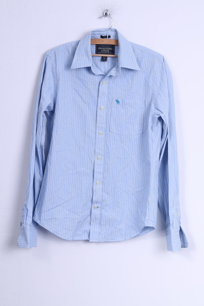 Casual Shirt Blue Striped Cotton Long 