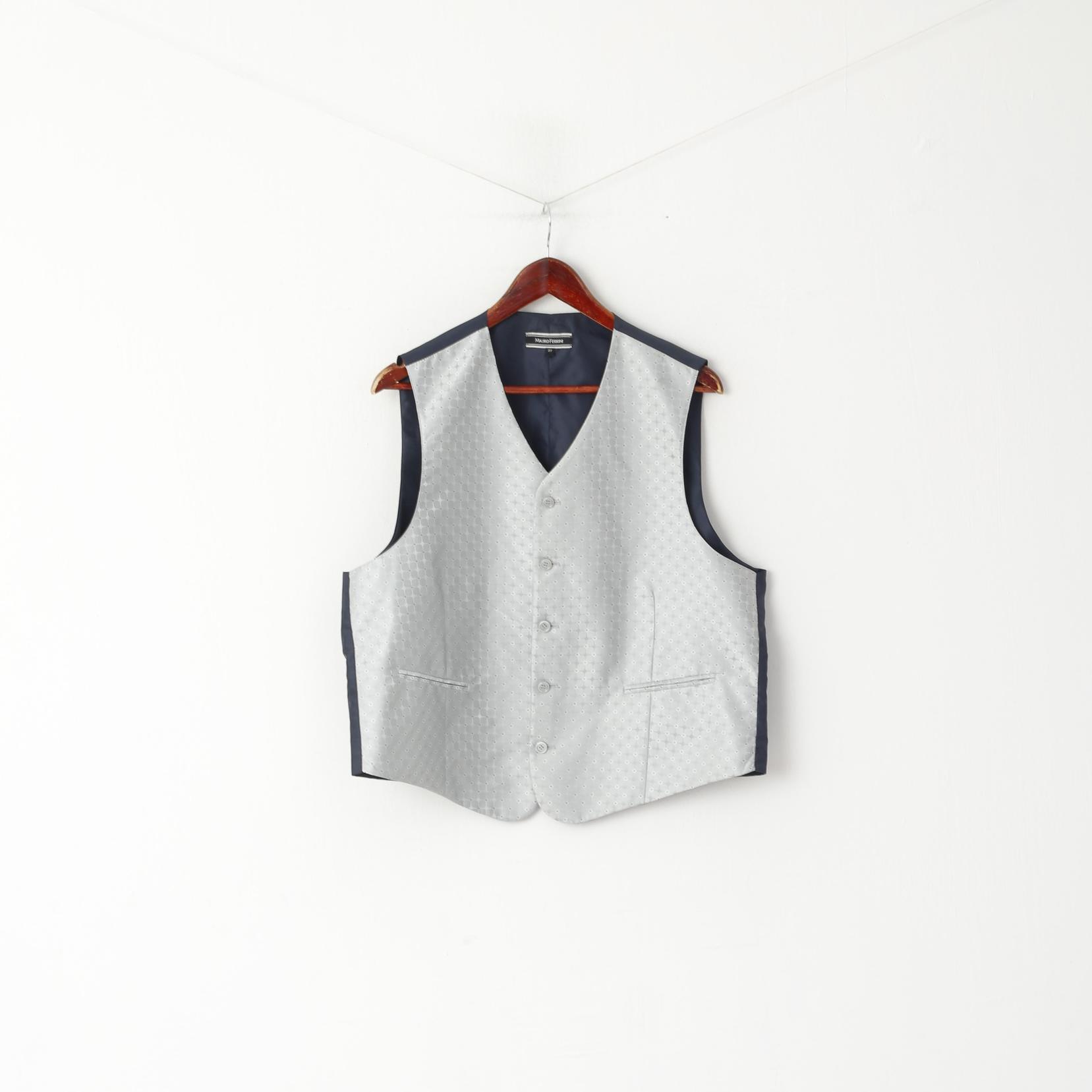 Mauro Ferrini Men 27 L Waistcoat Grey Navy Shiny Wedding Elegant Vest ...