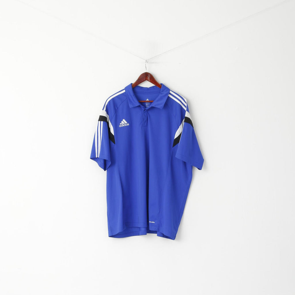 Adidas Men Polo Blue Climalite Football Activewear Short Sle RetrospectClothes