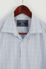 Charles Tyrwhitt Men M Casual Shirt Check Blue Cotton Long Sleeve Top