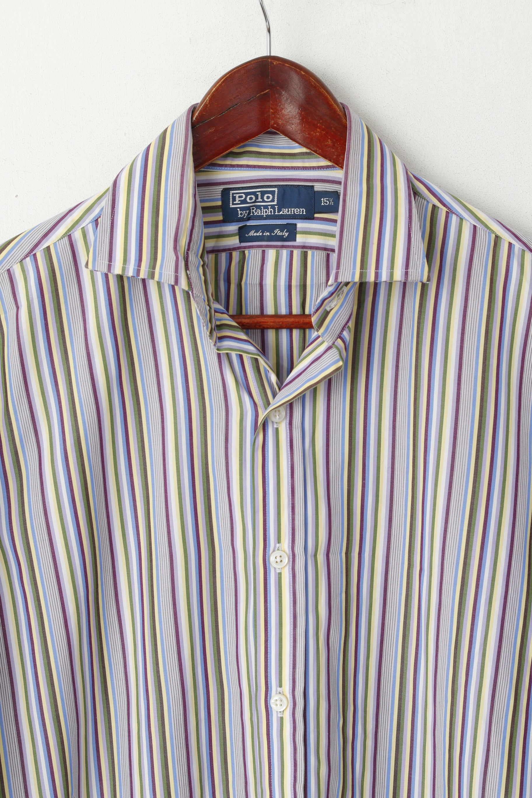 Polo By Ralph Lauren Men 15.5 M Casual Shirt Purple Cotton Italy Striped  Long Sleeve Top