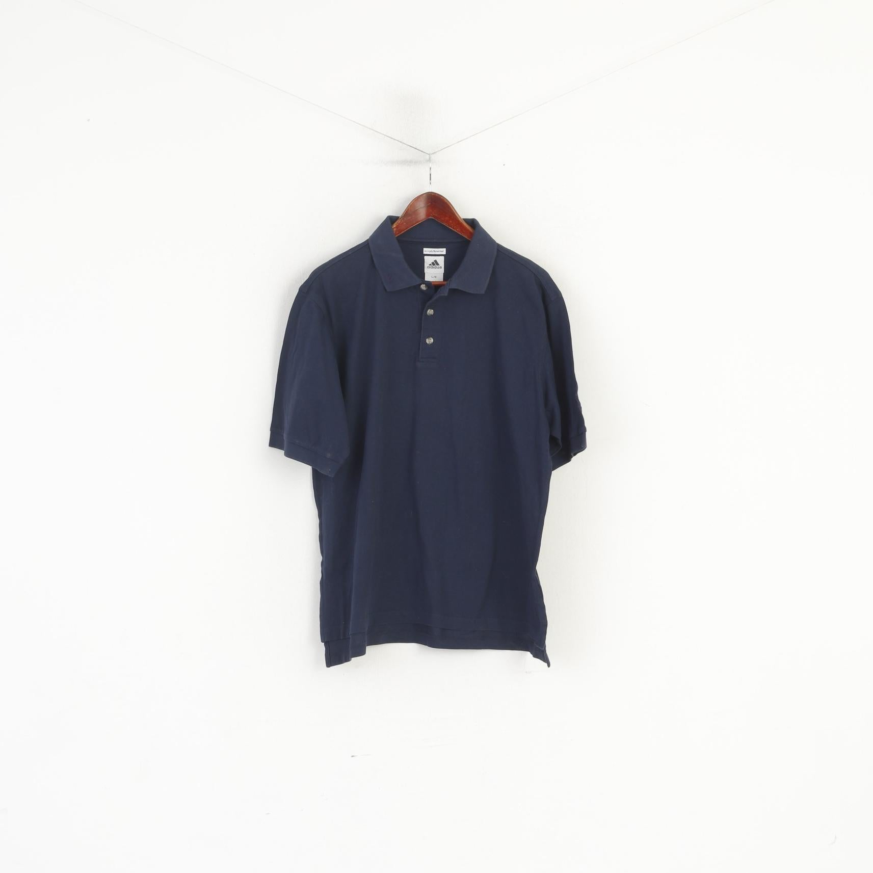 Adidas Men L Polo Shirt Navy Cotton 60'w 2 Ply Mercerized Classic Plai ...