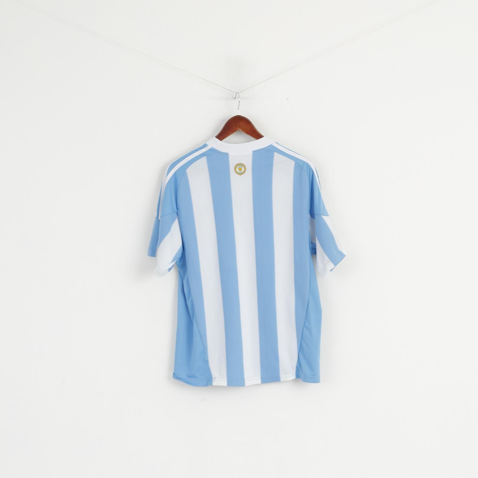 Adidas AFA Men M Shirt White Blue Striped Argentina Football Soccer Tr ...