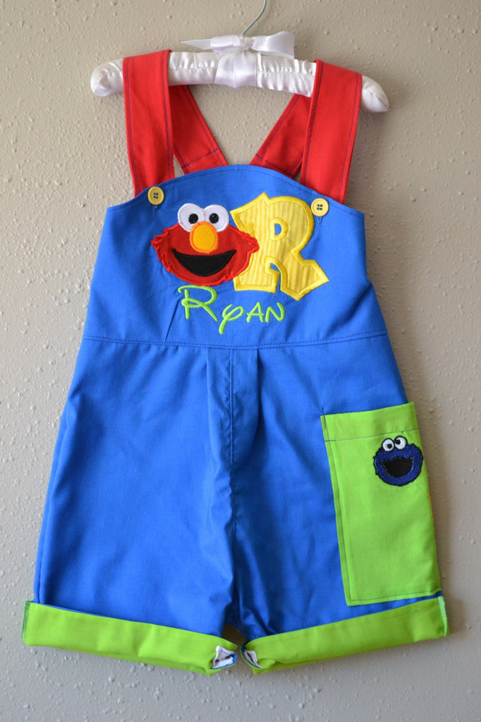 Boys First Birthday Outfit Sesame Street Elmo Shortalls With B Day