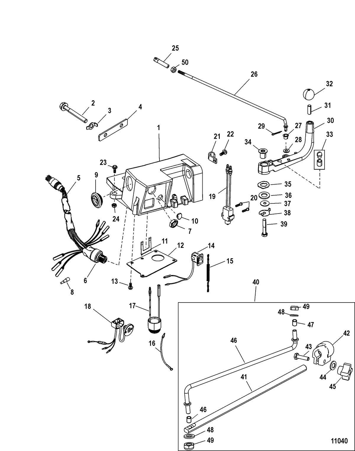 Mercury 115 DFI (3 CYL.)(1.5L) Steering Handle Kit Components Diagram