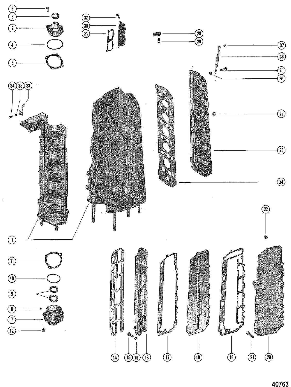 Mercury 1150 END CAP, MANIFOLD AND EXHAUST COVERS Diagram