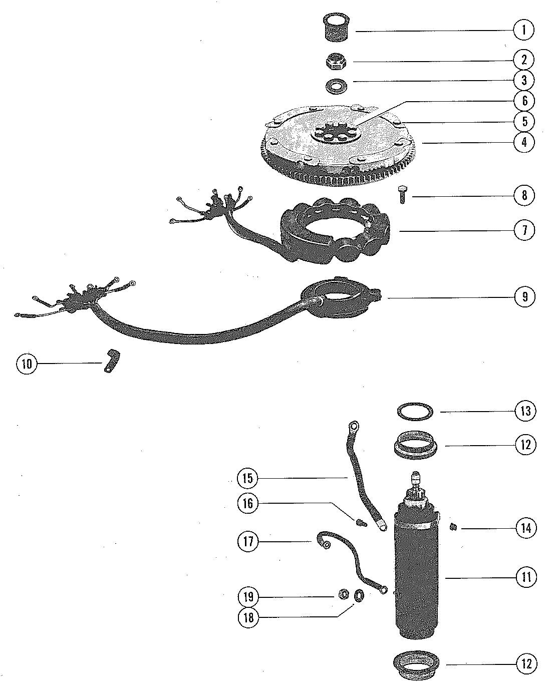 Mercury 115 (6 CYL.) FLYWHEEL, STARTER MOTOR AND STATOR Diagram