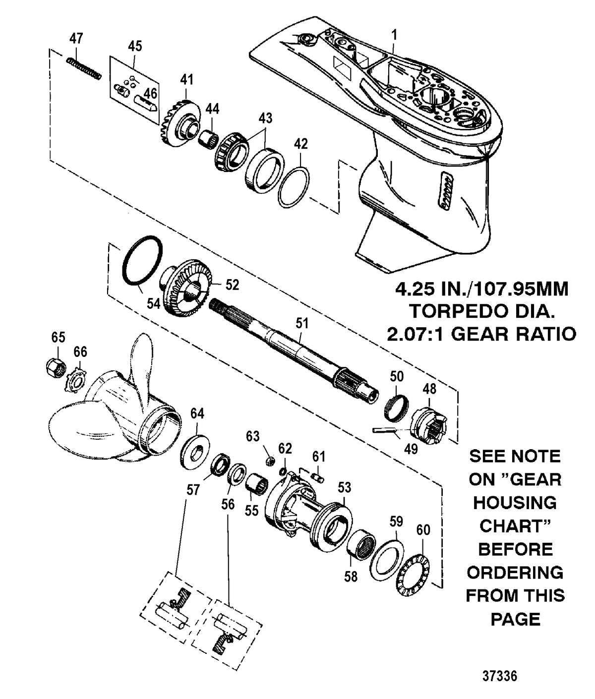 Mercury 125 (4 CYL.) GEAR HOUSING(PROP SHAFT)(6 JAW REVERSE CLUTCH) Diagram