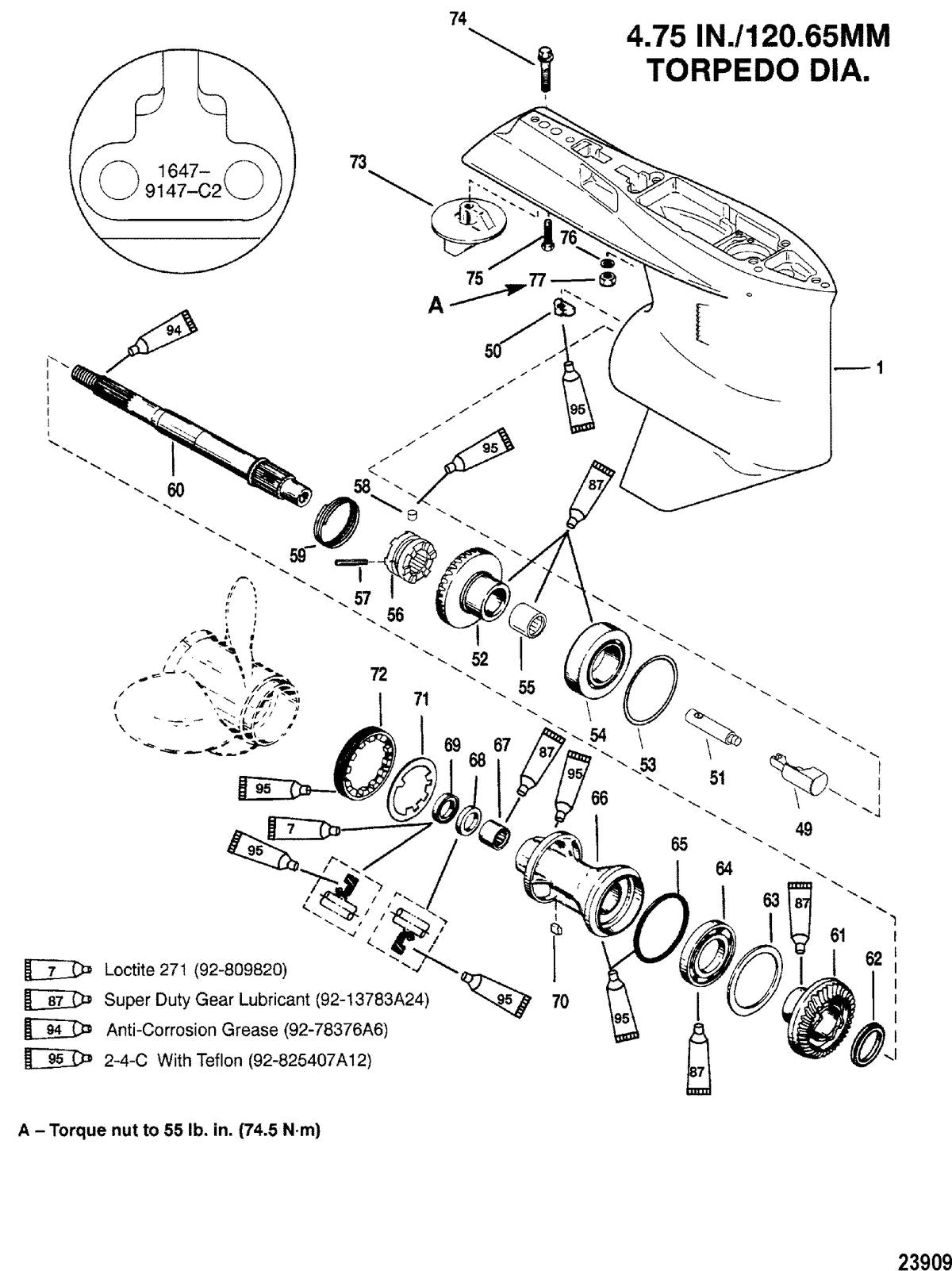 Mercury XR-6 GEAR HOUSING(PROP SHAFT)(STANDARD ROTATION) Diagram