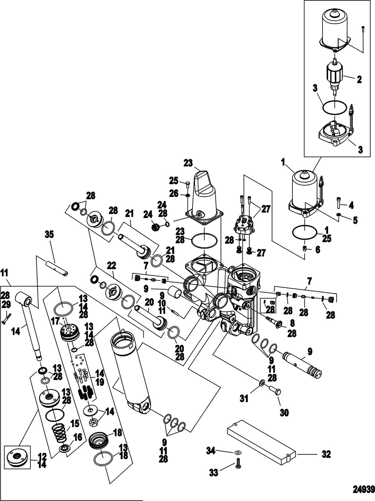 Mercury 150 VERADO (4-STROKE)(4 CYL.) Power Trim Components Diagram
