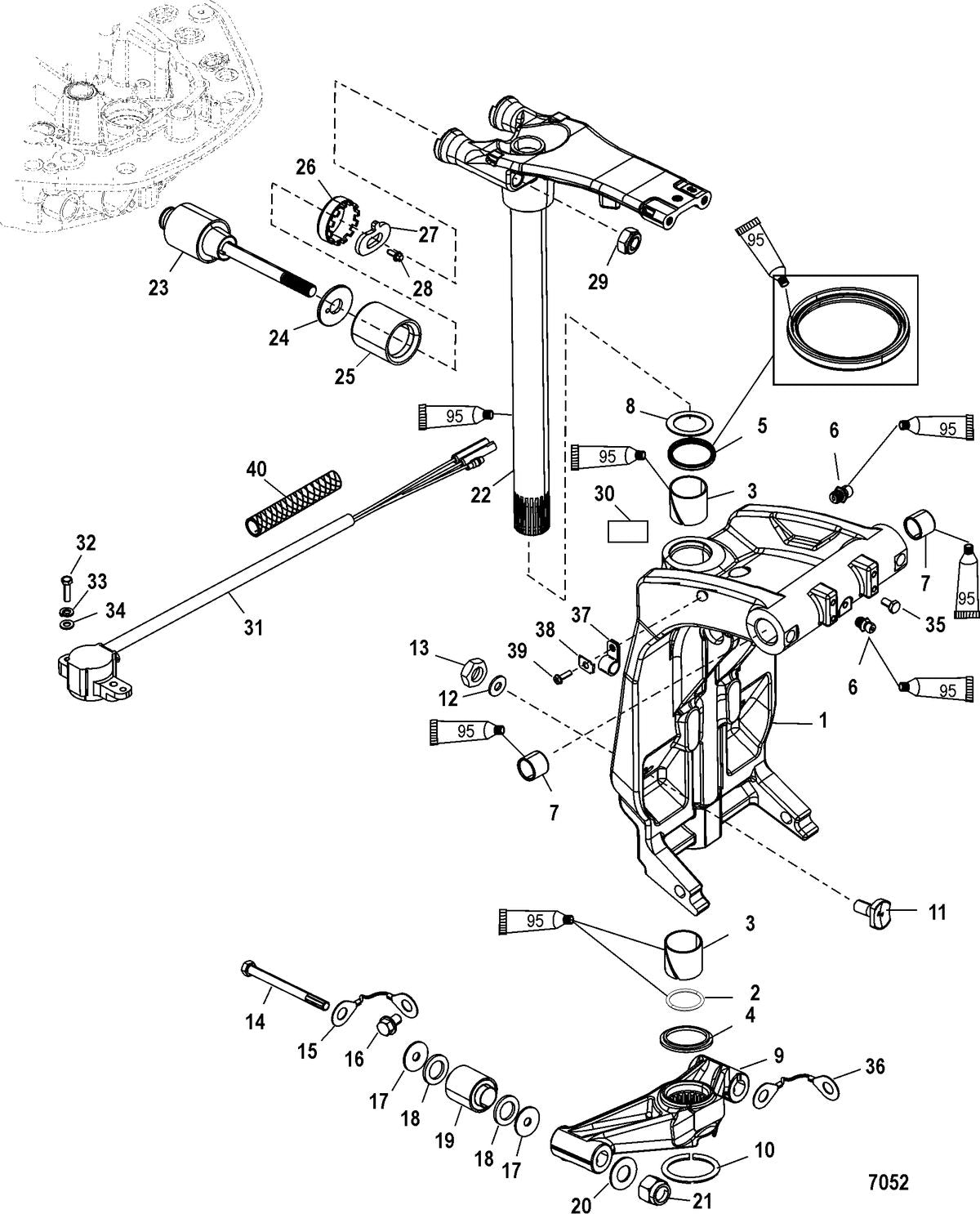 Mercury 150 VERADO (4-STROKE)(4 CYL.) Swivel Bracket and Steering Arm Diagram