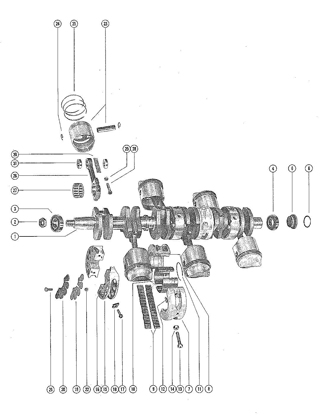 Mercury 1500 CRANKSHAFT, PISTONS AND CONNECTING RODS Diagram
