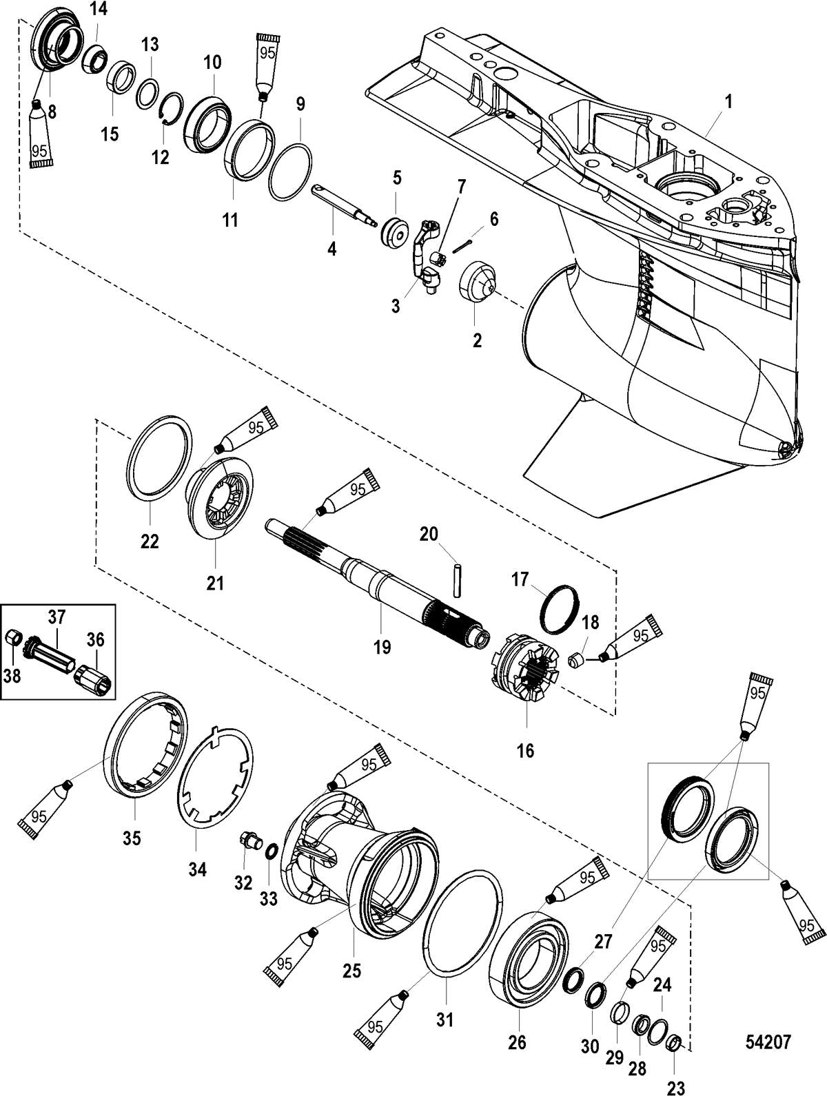 Mercury 175 VERADO (4-STROKE)(4 CYL.) Gear Housing, Propeller Shaft-Std Rotation 2B026817 & up Diagram