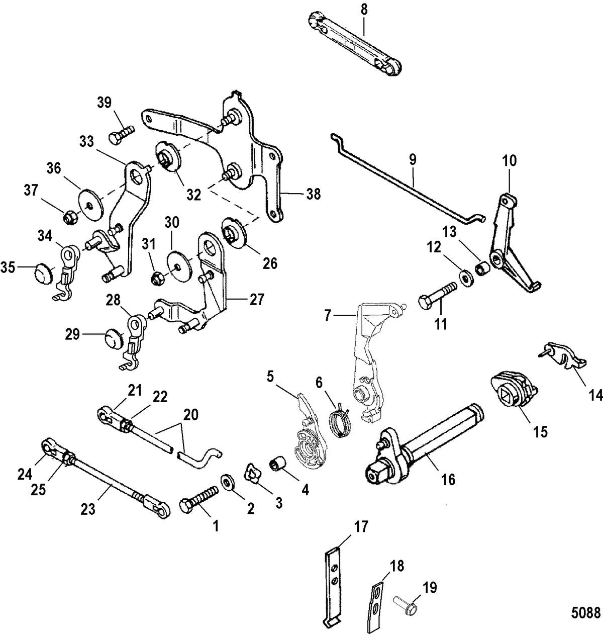 Mercury 20 (2 CYL.) Throttle and Shift Linkage(Remote Control) Diagram