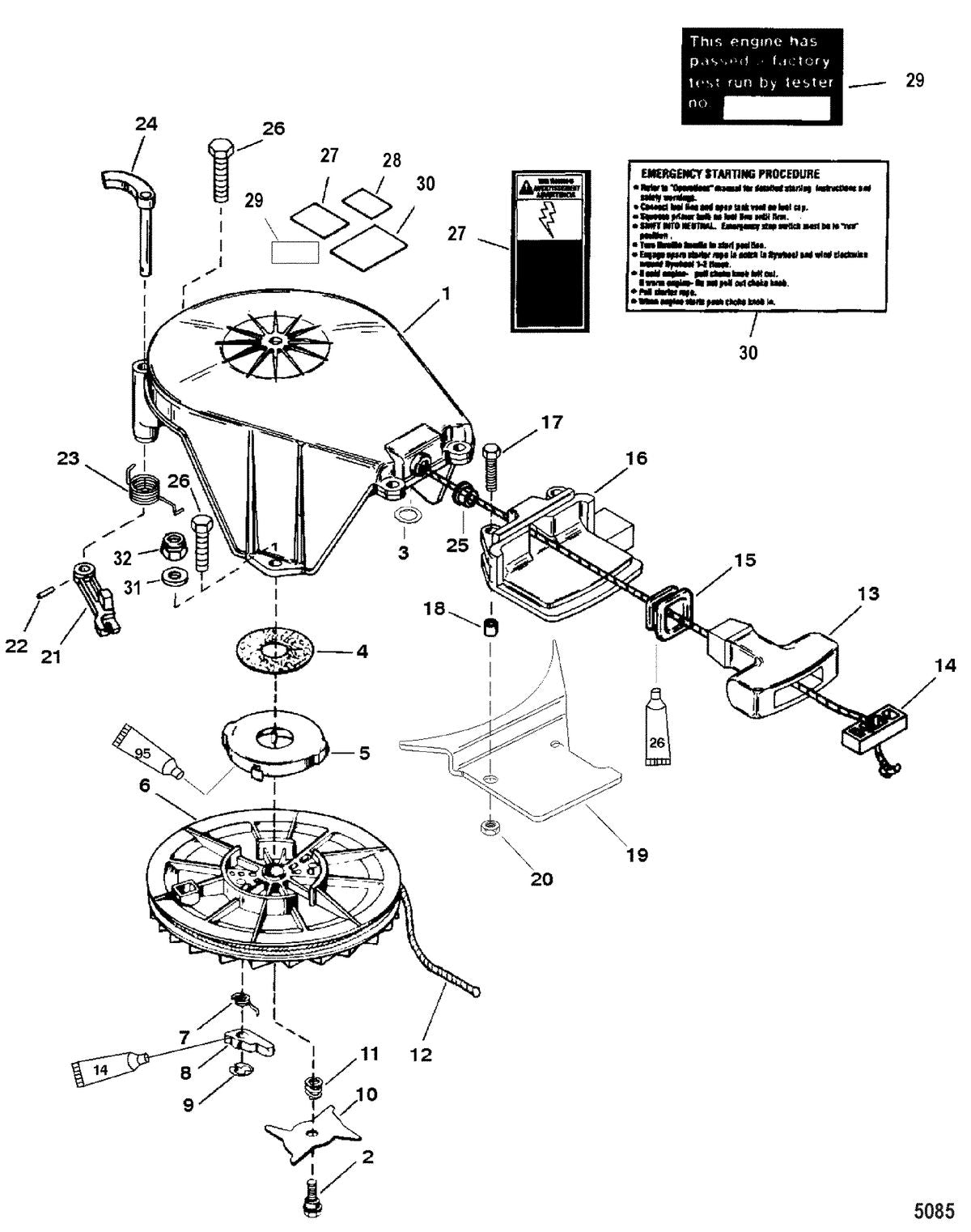 Mercury 20 (2 CYL.) Starter Assembly(Manual) Diagram