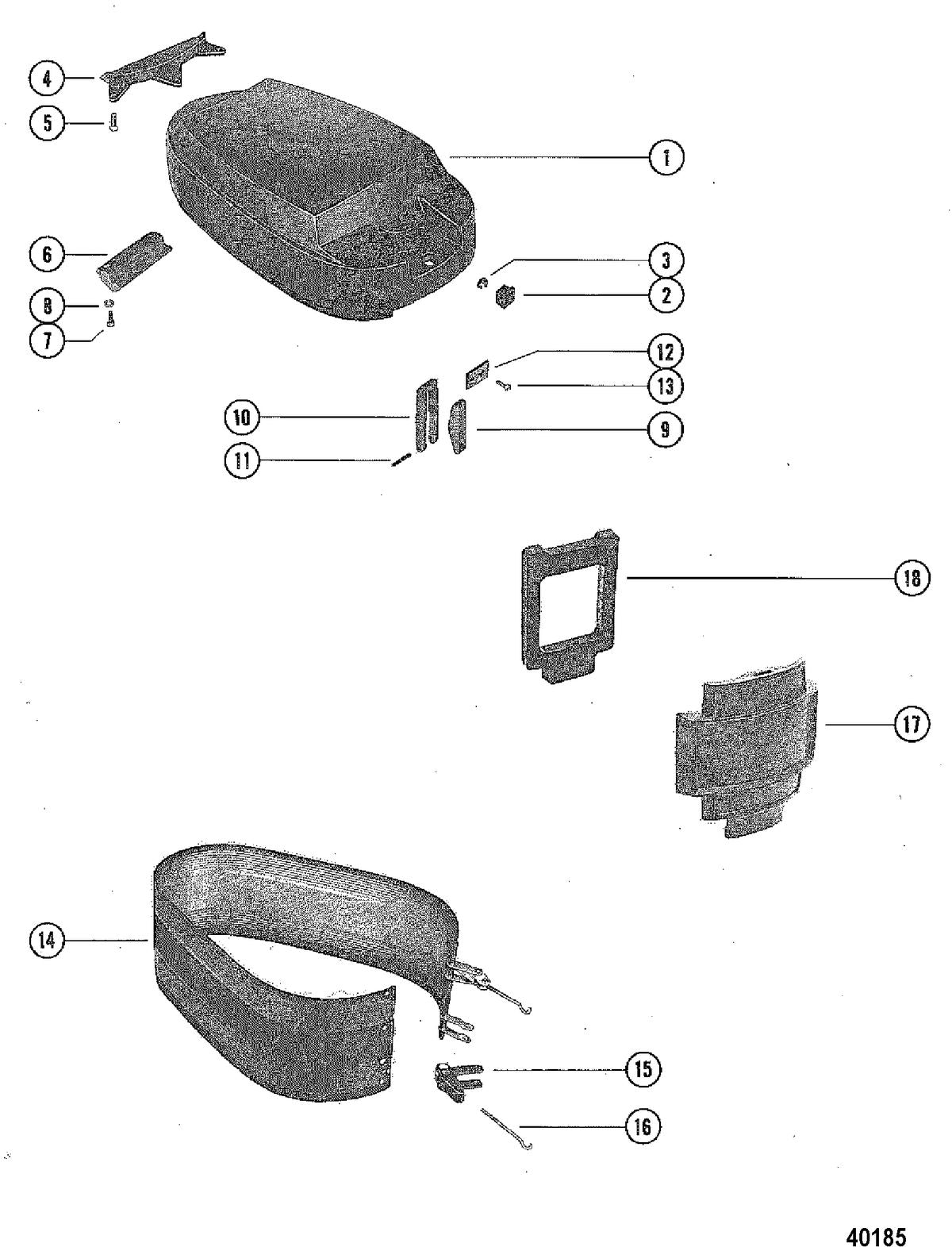 Mercury 200, 20 TOP COWL, WRAP AROUND COWL AND FRONT COVER Diagram