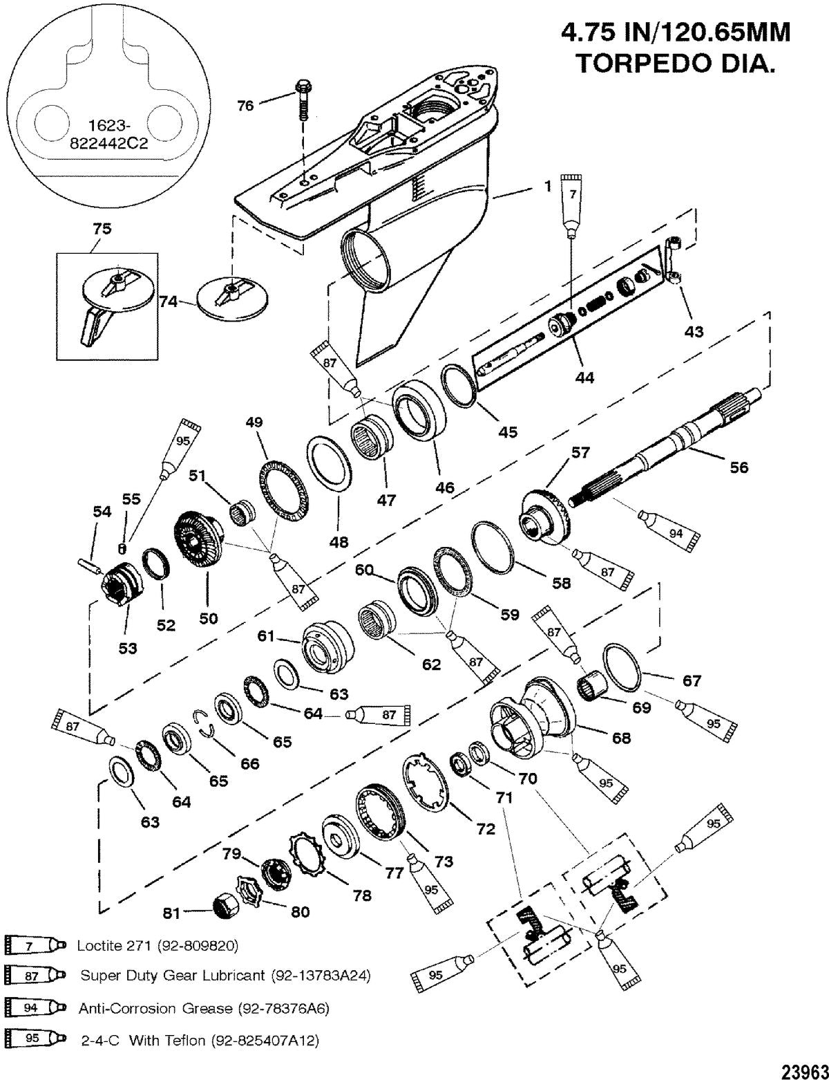 Mercury 225 (3.0L CARB) G./HSG, PROP-C/R-S/N-0G437999 & BELOW-1623-822442C2 CASTING Diagram