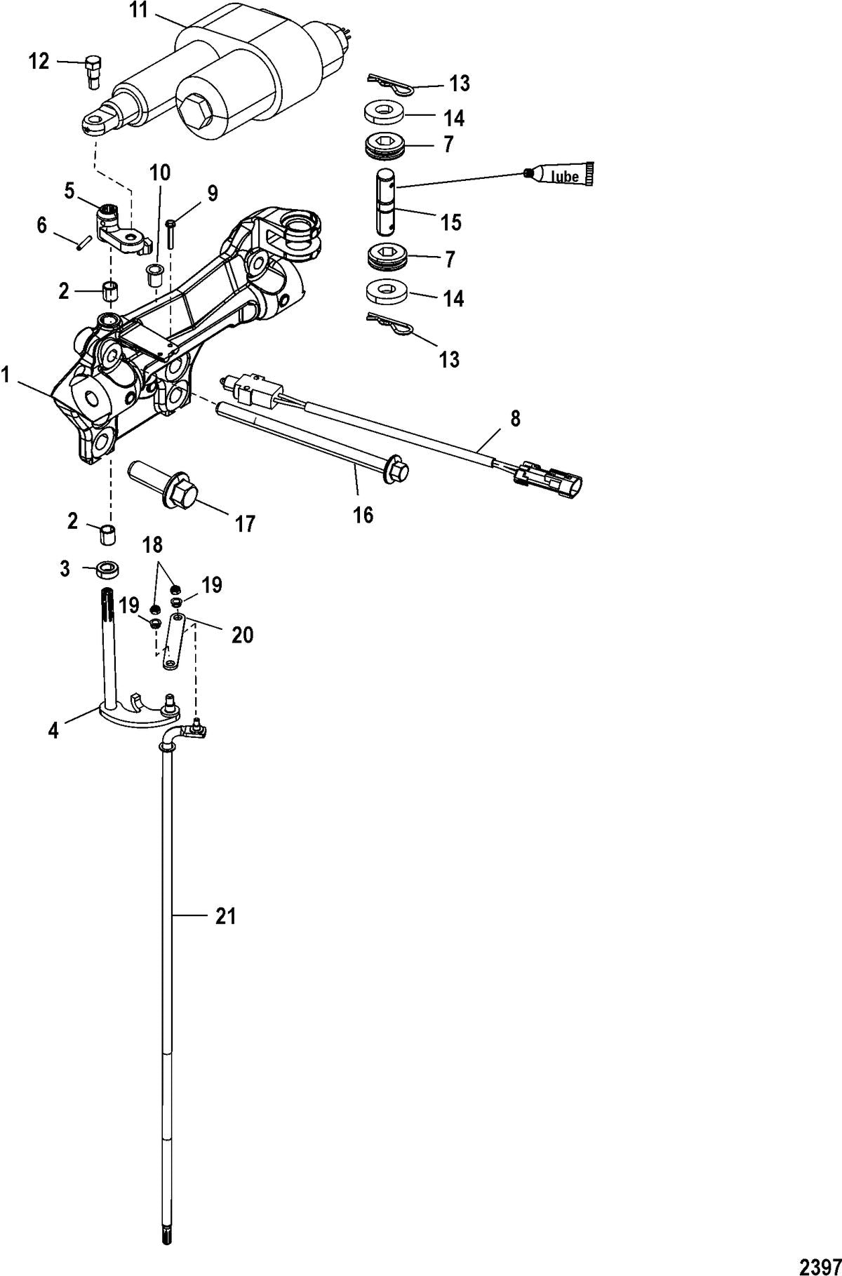 Mercury 225 VERADO (4-STROKE)(6 CYL.) Upper Shift Components Diagram