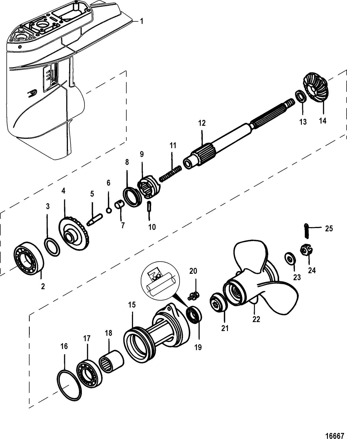 Mercury 25 Jet EFI (3 CYL.)(4-STROKE) Gear Housing, Propeller Shaft -1.92:1 Gear Ratio Diagram