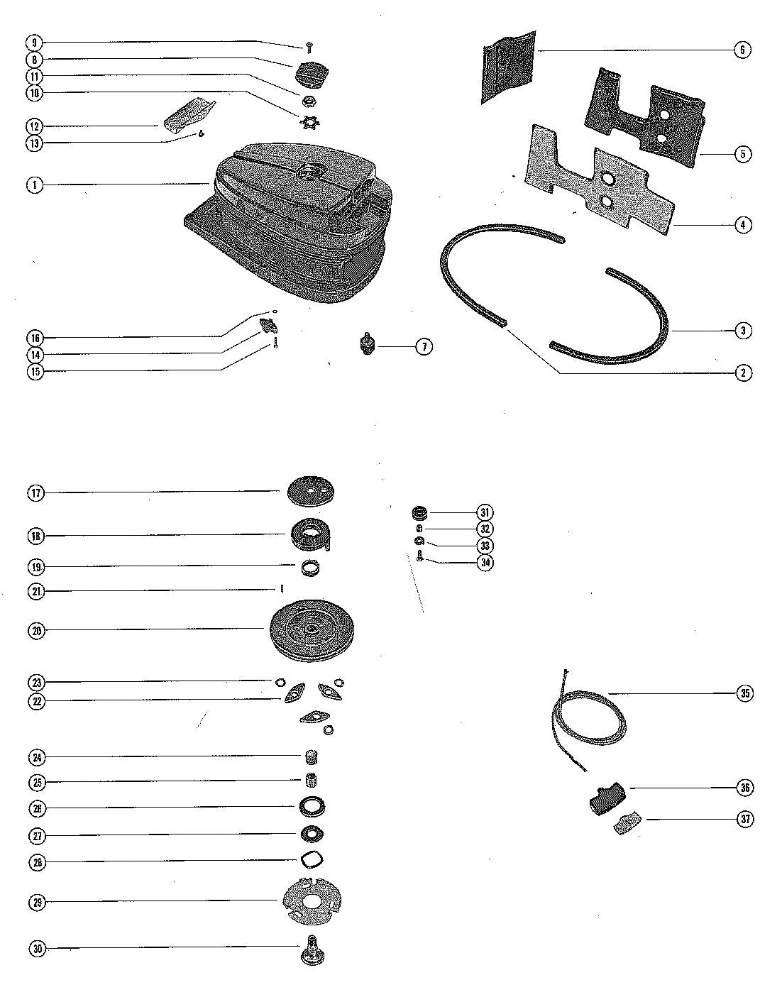 Mercury 40 (1 CYL.) TOP COWL AND STARTER ASSEMBLY Diagram