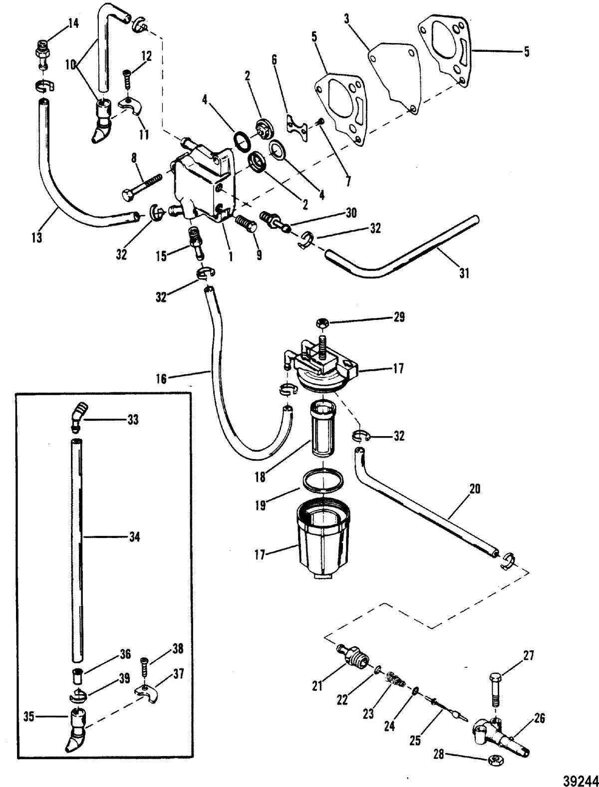 Mercury 402, 40 (2 CYL.) FUEL PUMP AND FUEL LINE Diagram