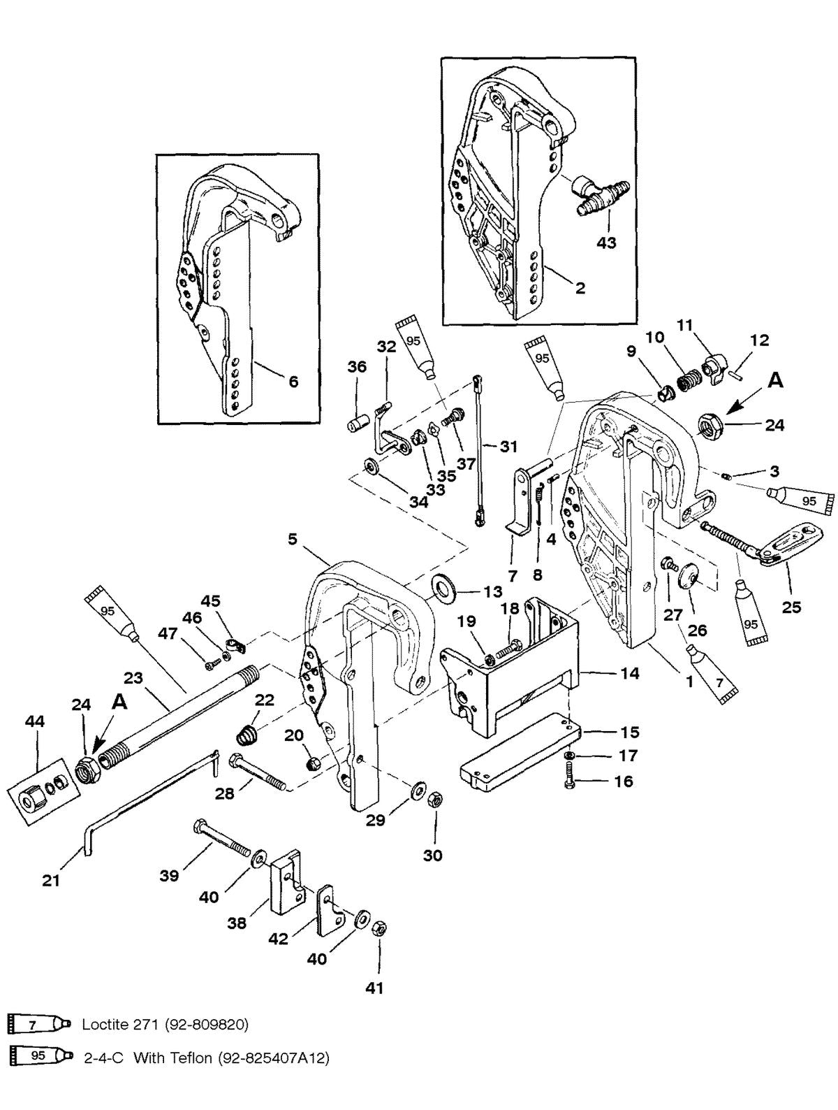 Mercury 40 (4 CYL.) TRANSOM/CLAMP BRACKET (S/N D182000 & ABOVE) Diagram