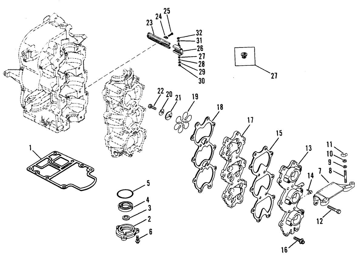 Mercury 50 (3 CYL.) INDUCTION MANIFOLD AND REED BLOCK Diagram