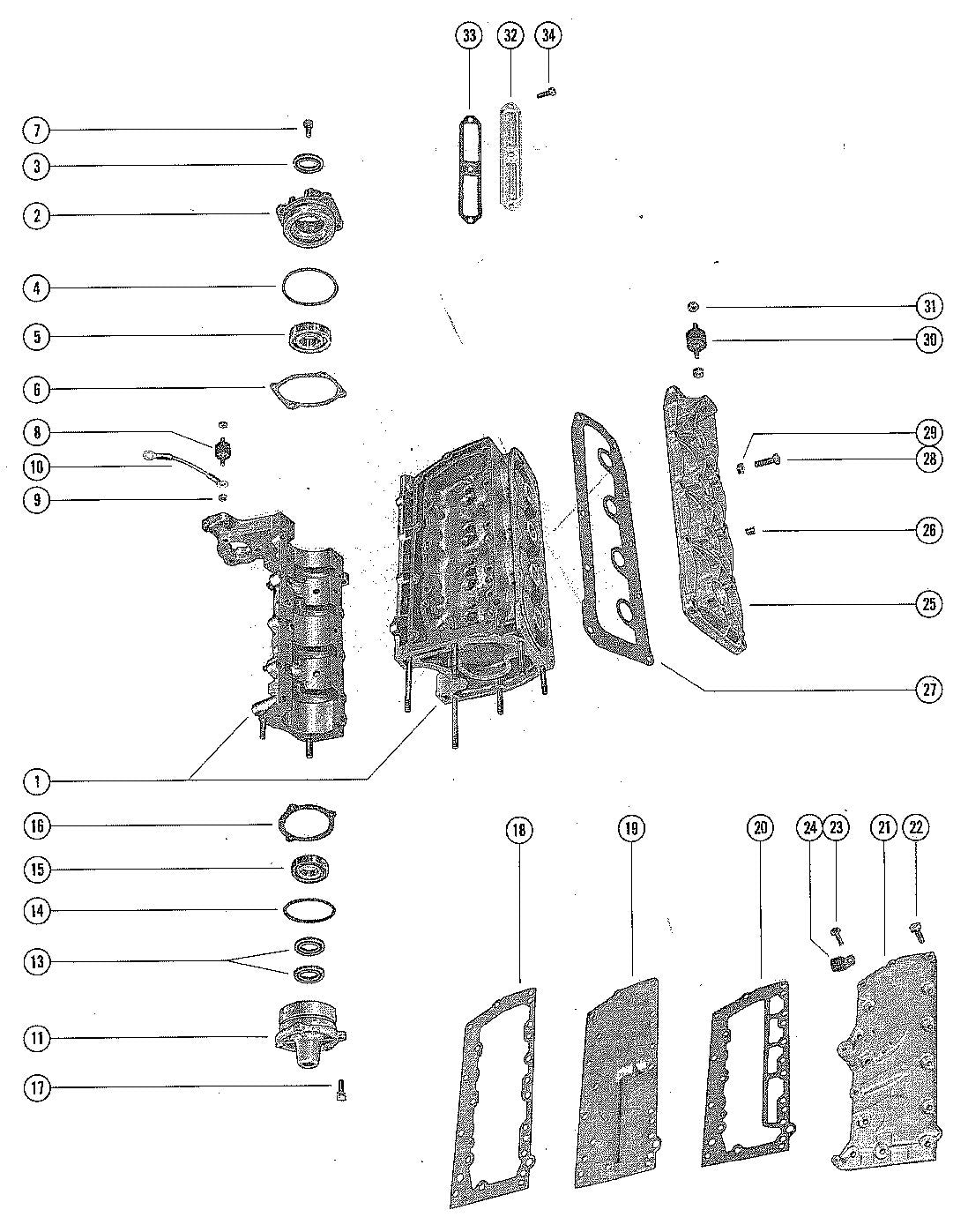 Mercury 500 END CAPS, MANIFOLD AND EXHAUST COVERS Diagram