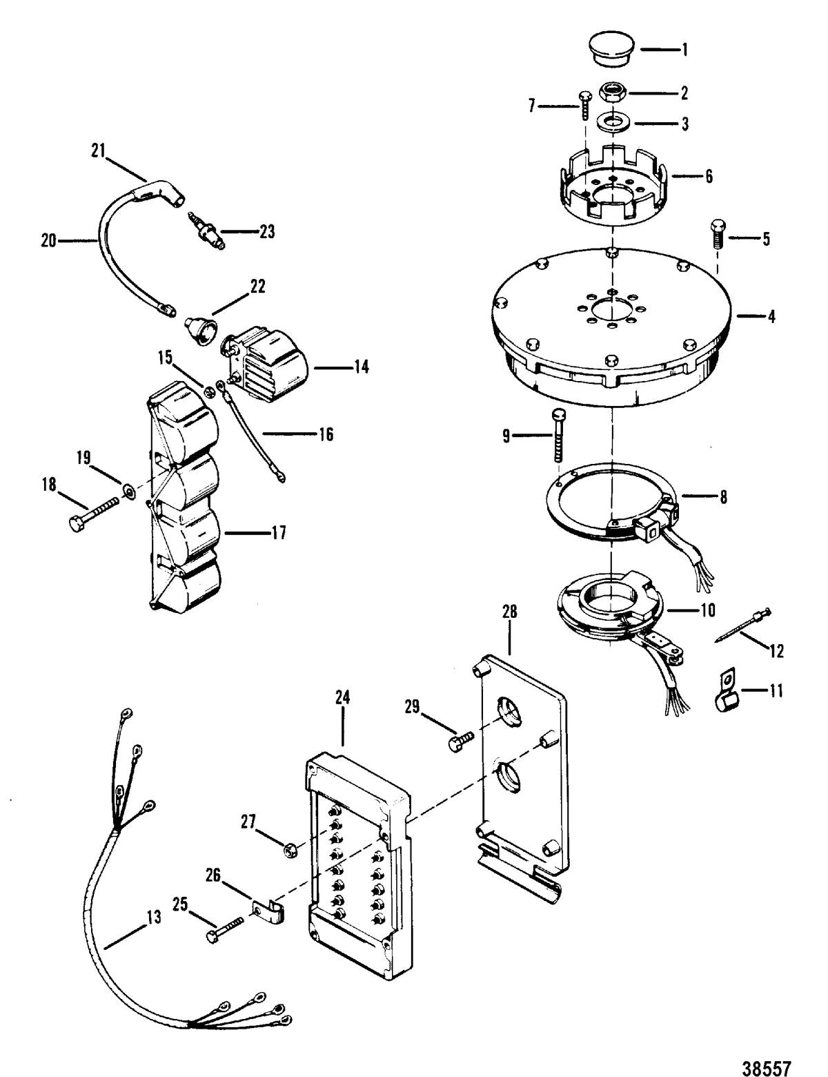 Mercury 50 (4 CYL.) FLYWHEEL, IGNITION COIL AND SWITCH BOX Diagram