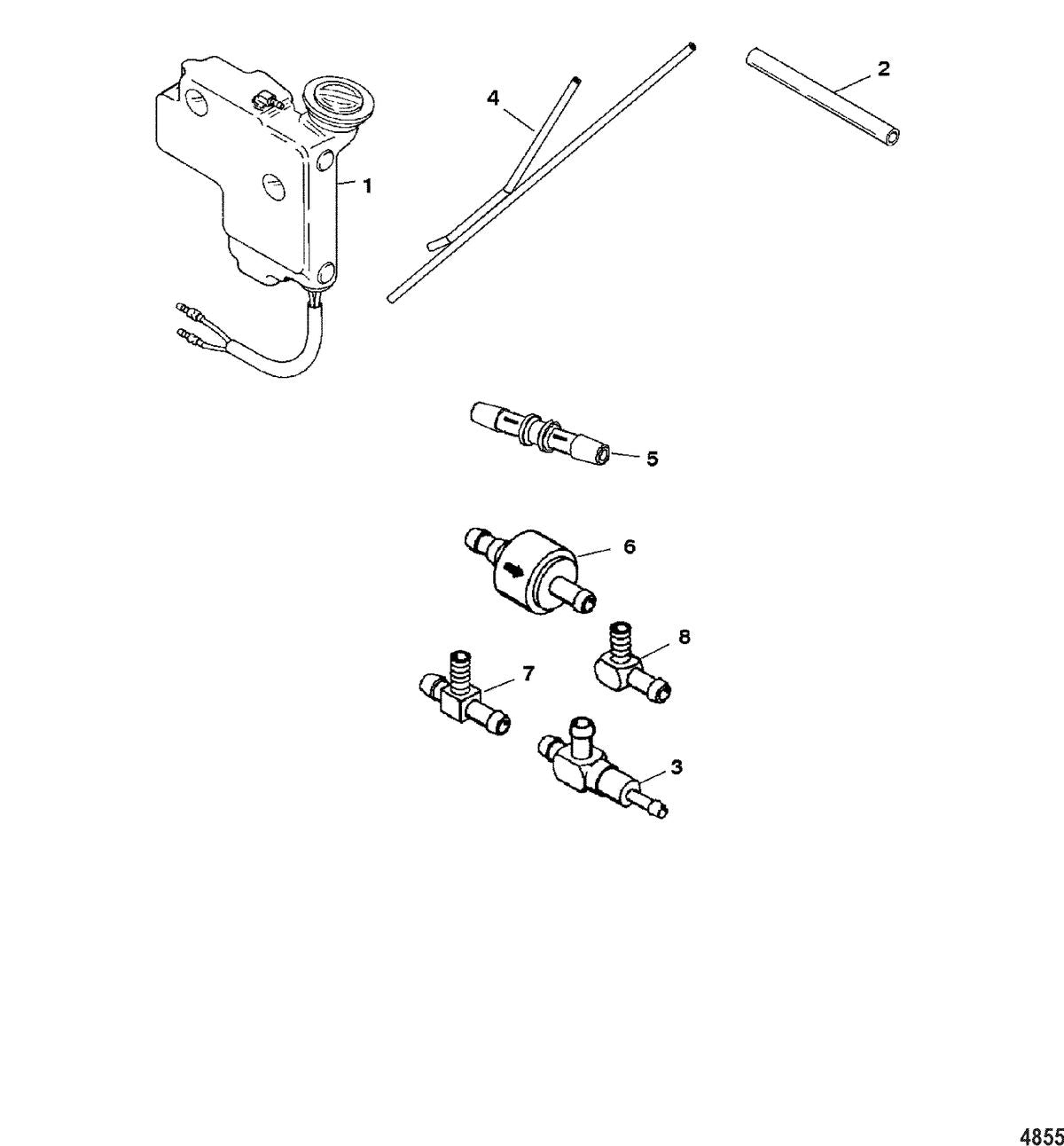 Mercury 60 (3 CYL.) BIGFOOT Remote Oil Tank, Aramark Engines Diagram