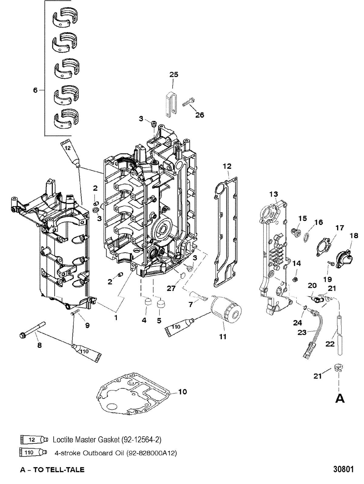 Mercury 60 (4-STROKE)(4 CYL.) CYLINDER BLOCK AND CRANKCASE Diagram