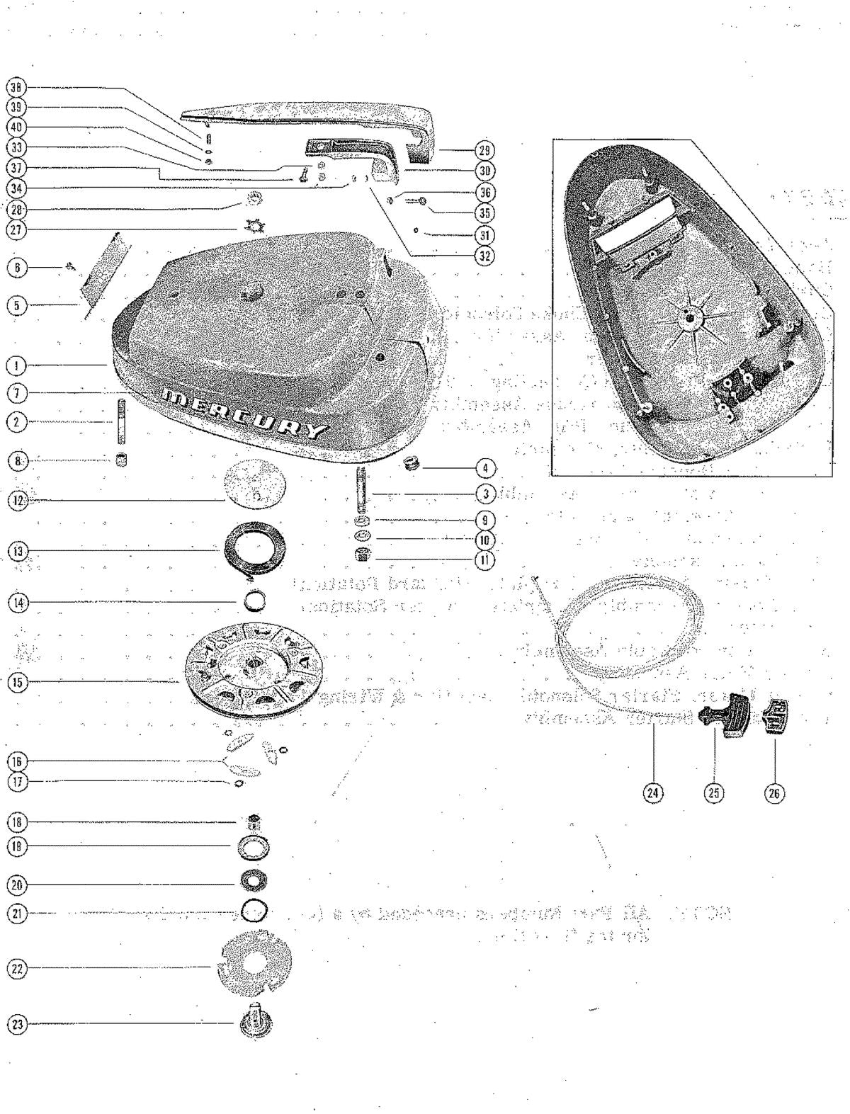 Mercury 600 (6 CYL.) TOP COWL AND STARTER ASSEMBLY Diagram