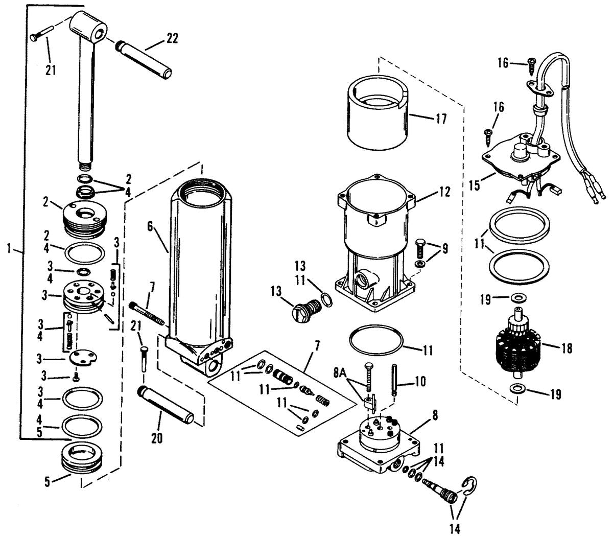 Mercury 60 (3 CYL.) POWER TRIM COMPONENTS (S/N: 0D182000 AND UP) Diagram