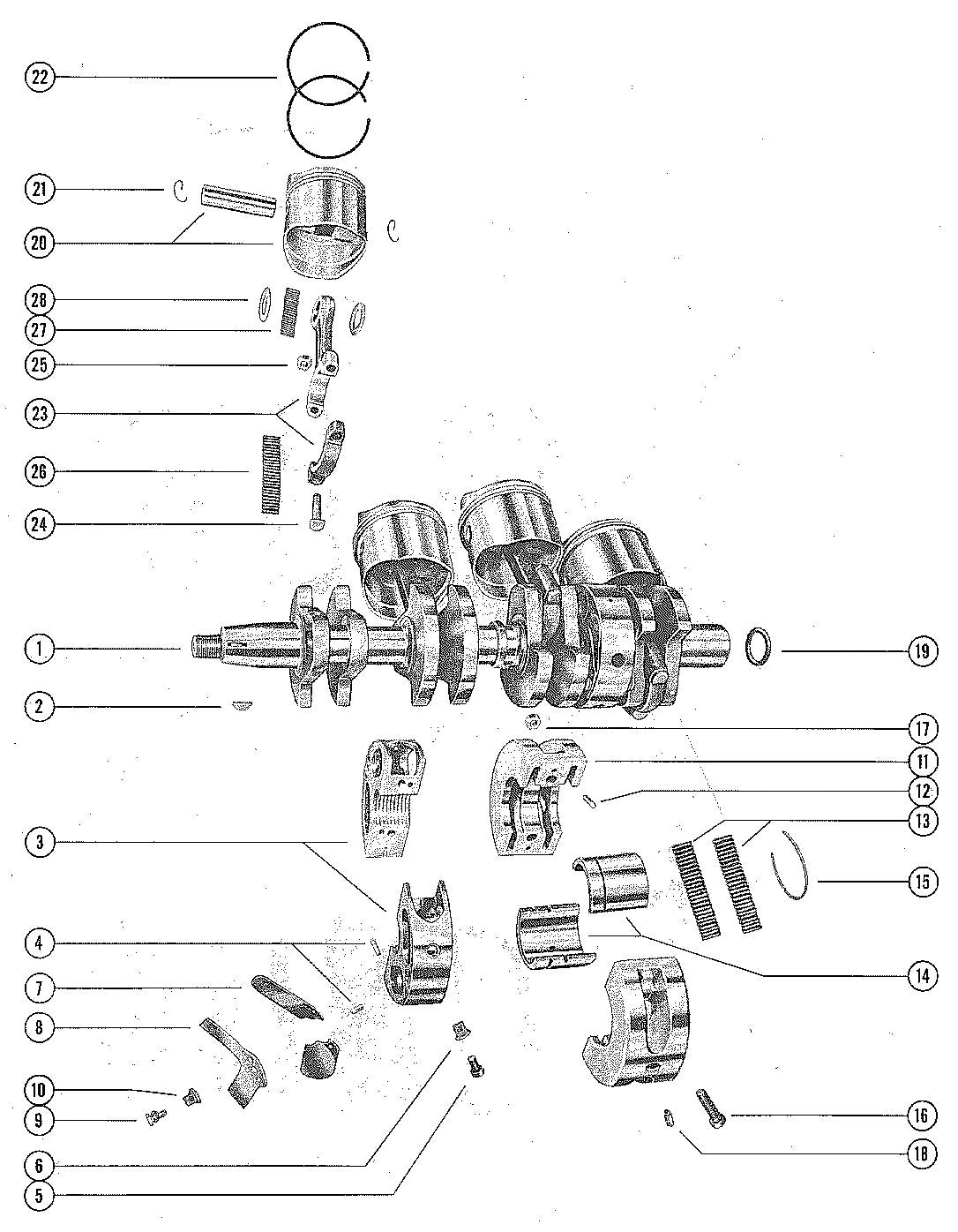 Mercury 650 (4 CYL.) CRANKSHAFT, PISTON AND CONNECTING ROD Diagram