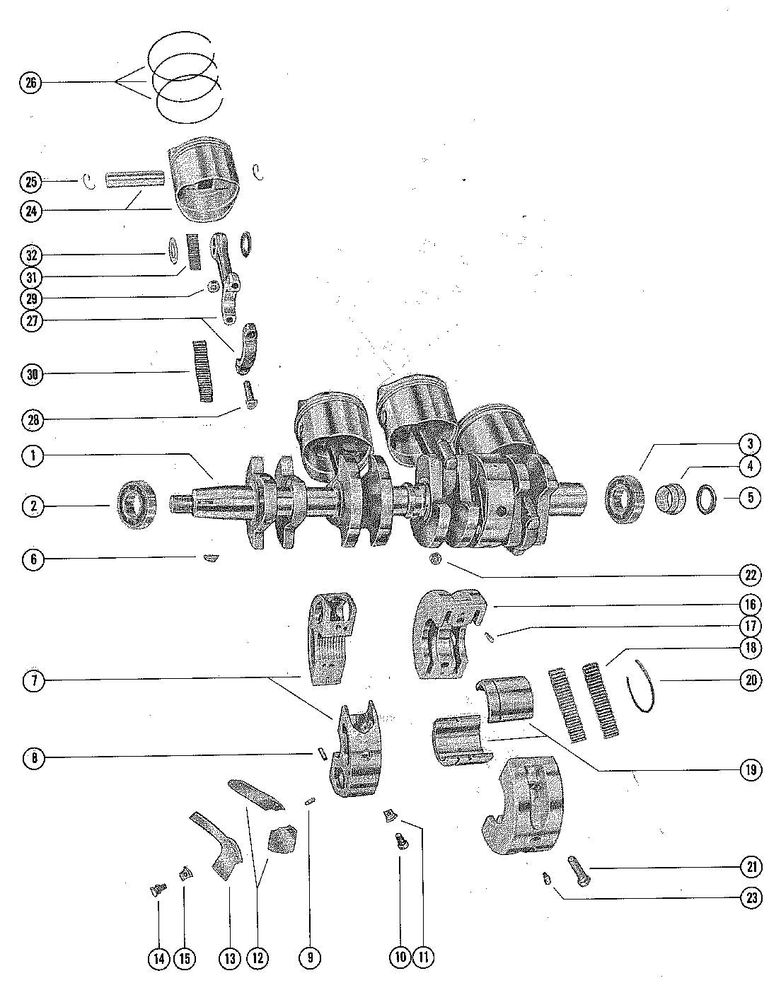 Mercury 650 (4 CYL.) CRANKSHAFT, PISTON AND CONNECTING ROD Diagram