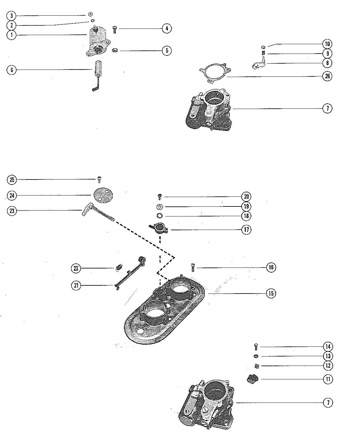 Mercury 650 (3 CYL.) CARBURETOR LINKAGE AND CHOKE SOLENOID Diagram
