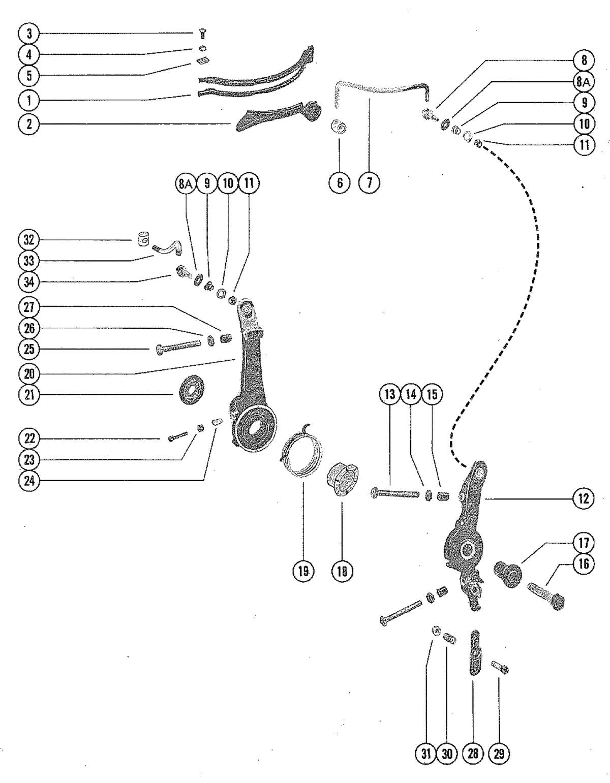 Mercury 70 (3 CYL.) THROTTLE CONTROL LINKAGE AND SPARK ADVANCE Diagram