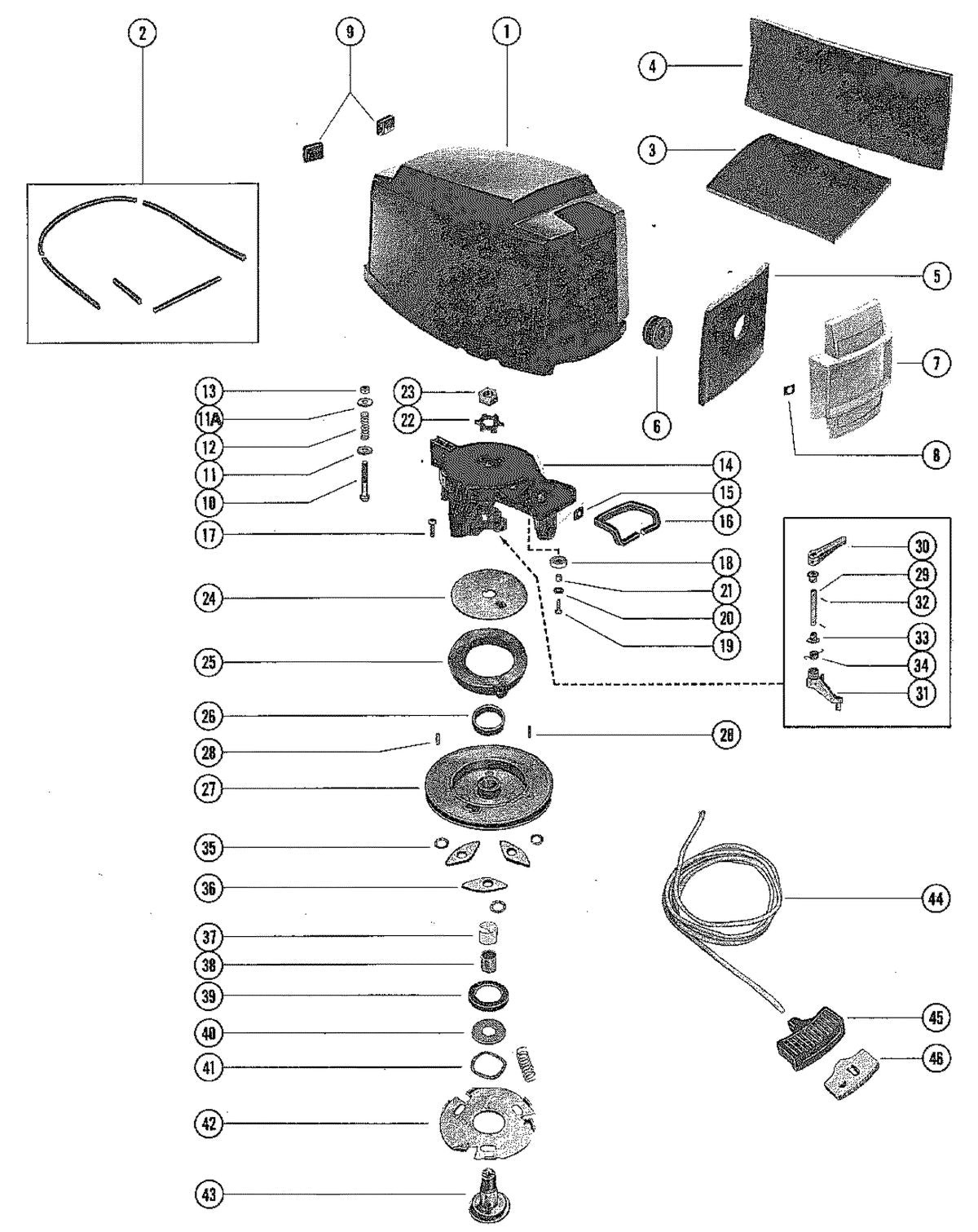 Mercury 75 TOP COWL AND STARTER ASSEMBLY Diagram