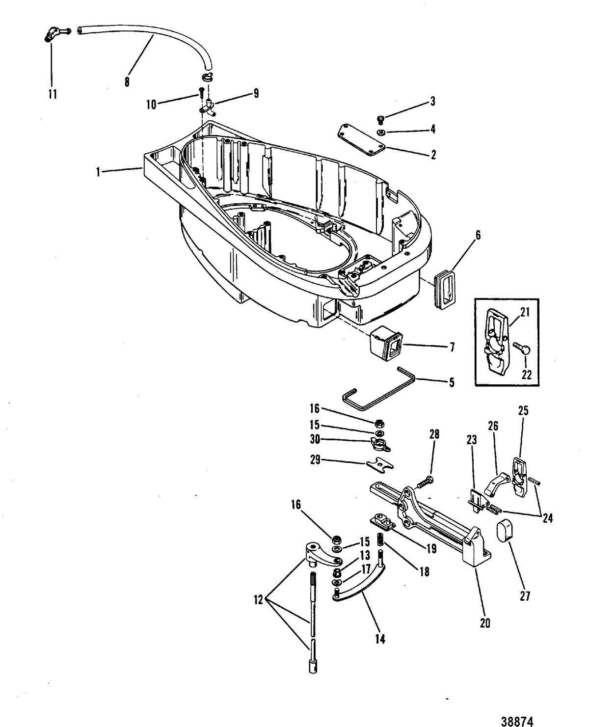 Mercury 75 (4 CYL.) BOTTOM COWL AND SHIFT LINKAGE Diagram