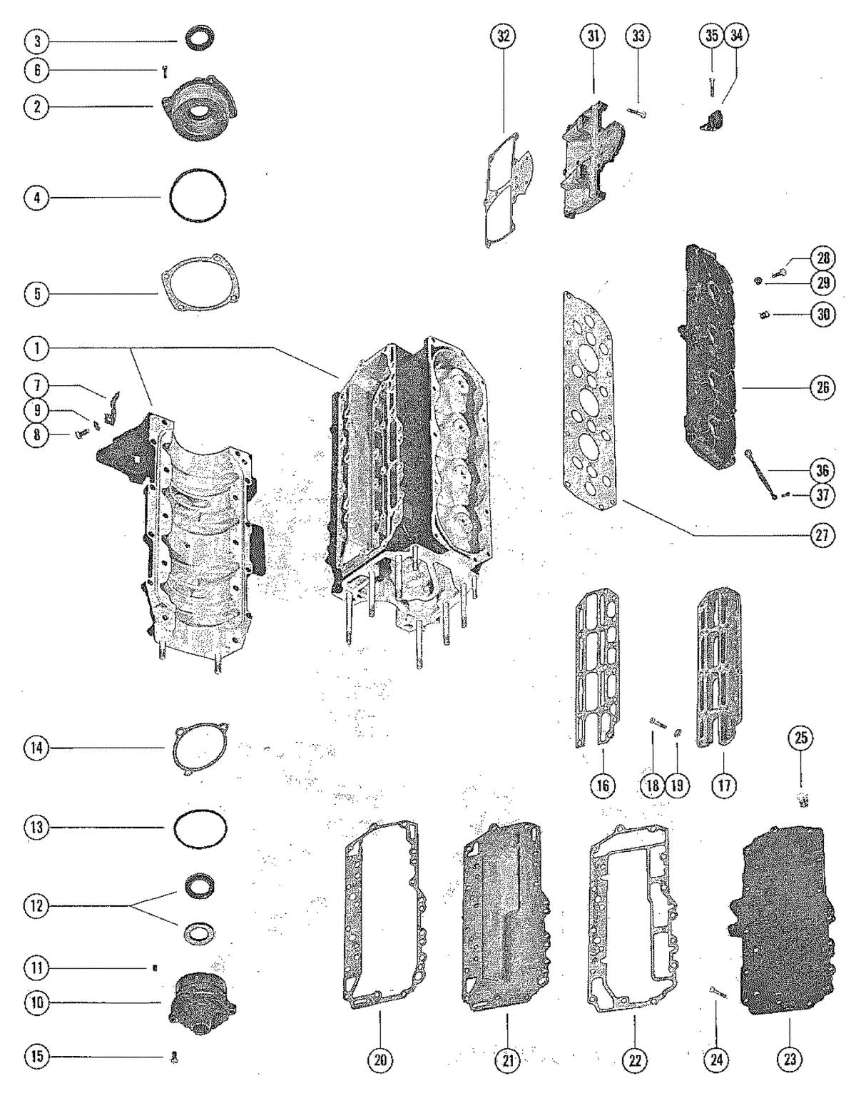 Mercury 850 (4 CYL.) END CAPS, MANIFOLD AND EXHAUST COVERS Diagram