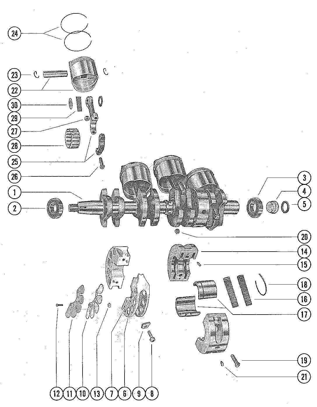 Mercury 850 (4 CYL.) CRANKSHAFT, PISTON AND CONNECTING ROD Diagram