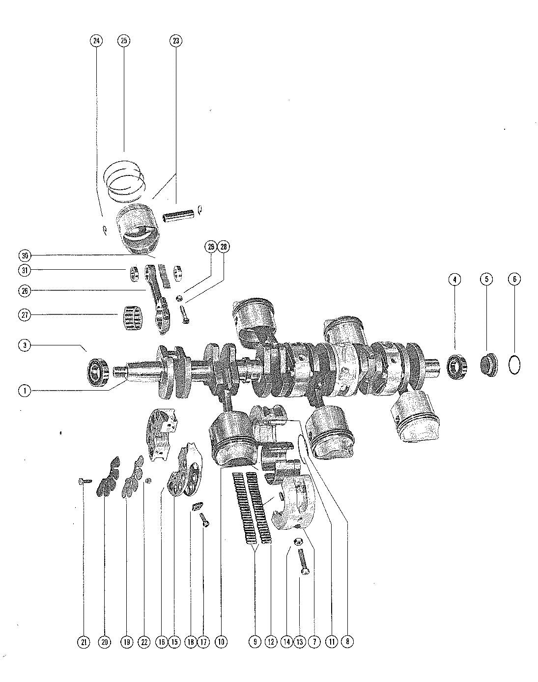 Mercury 900, 90 CRANKSHAFT, PISTONS AND CONNECTING RODS Diagram