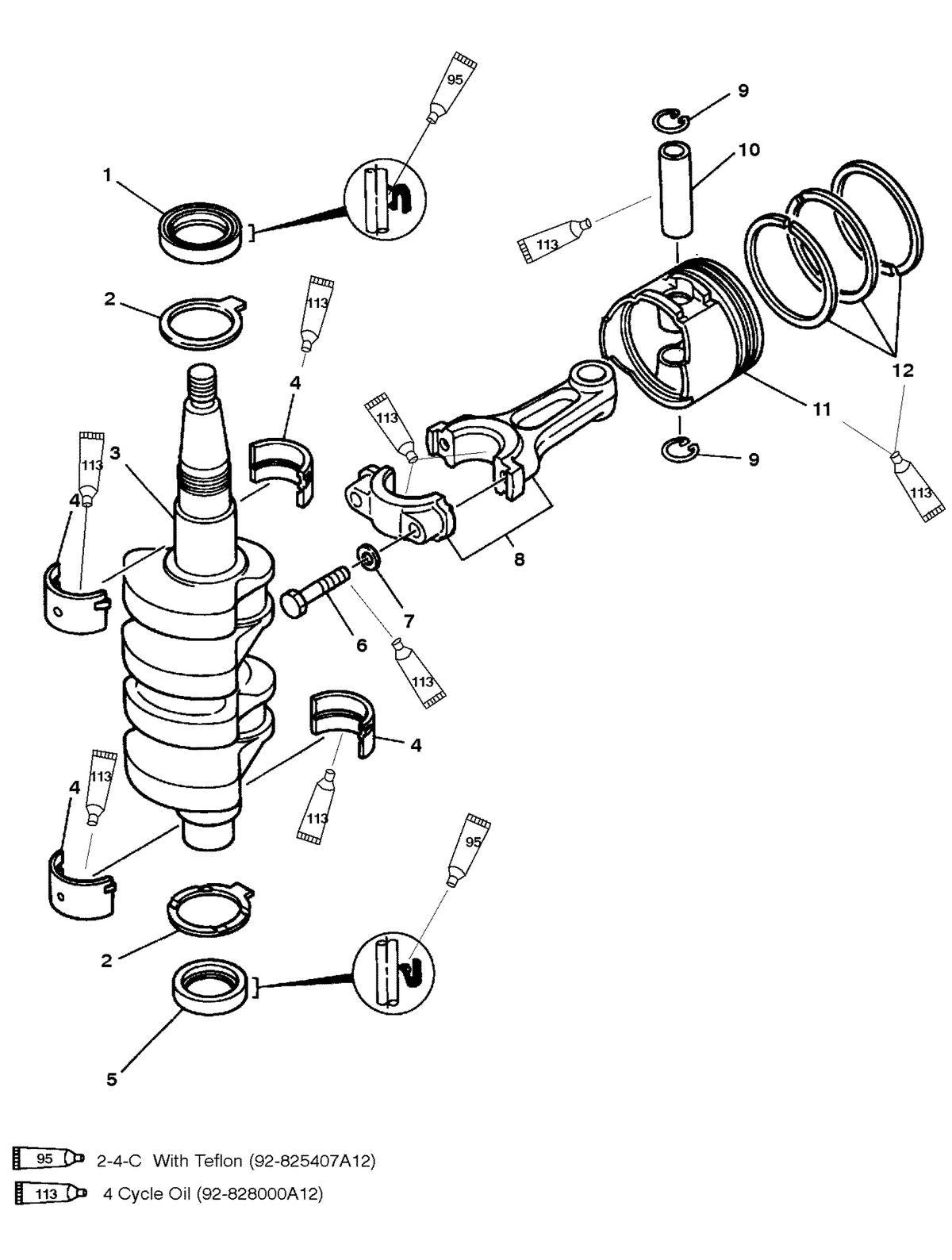 Mercury 8 HP (BODENSEE) 4-STROKE HP (International) CRANKSHAFT, PISTONS AND CONNECTING RODS Diagram