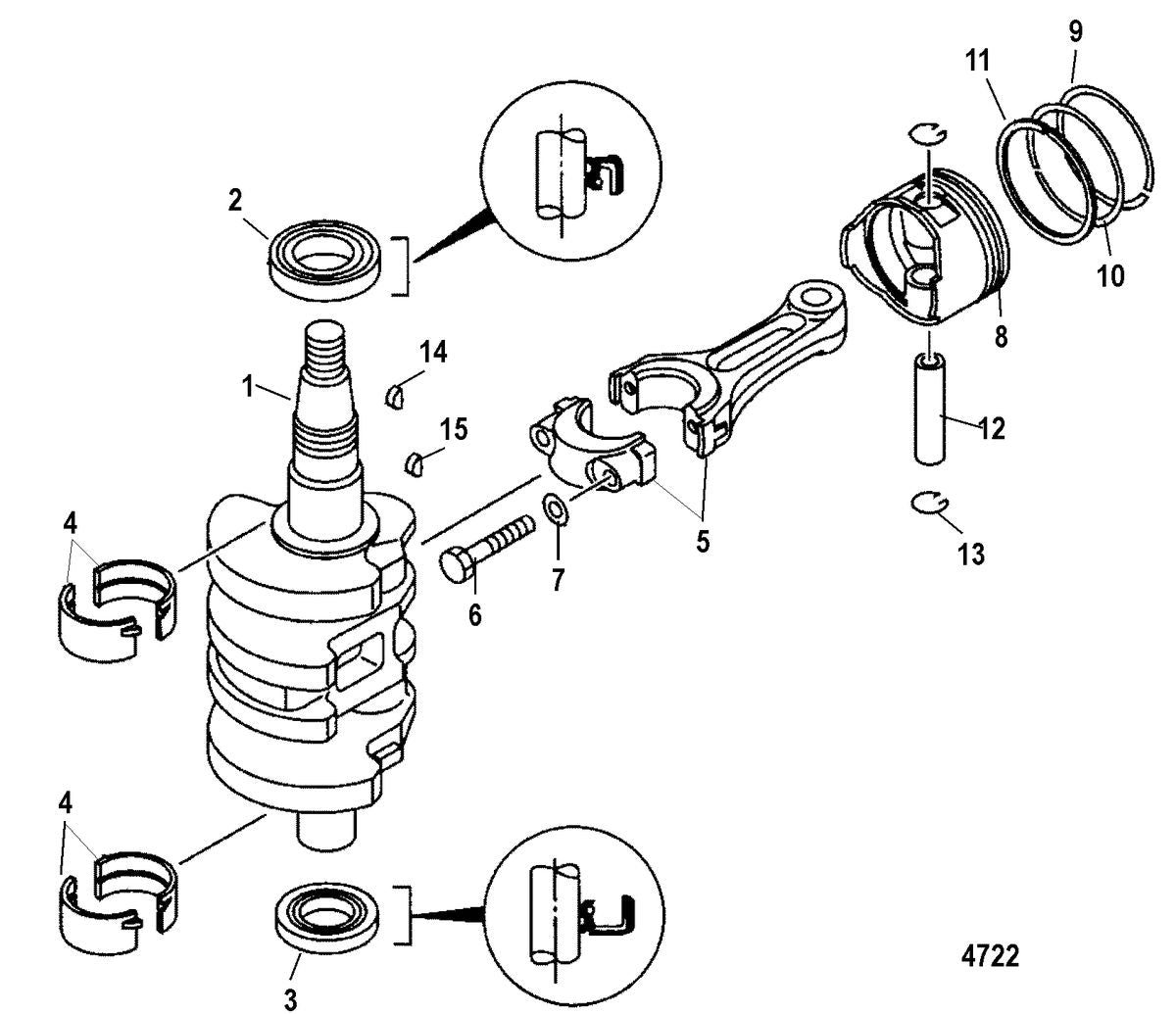 Mercury 8 HP (BODENSEE) 4-STROKE HP (International) Crankshaft, Pistons, And Connecting Rods Diagram