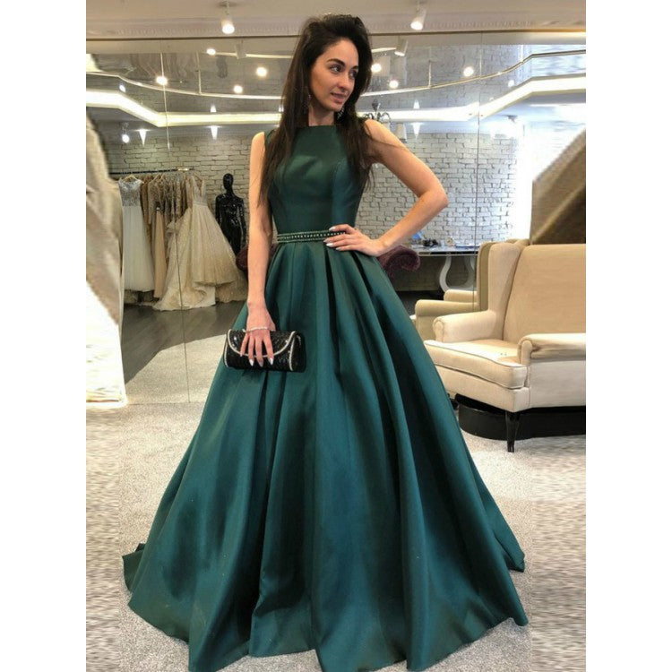 emerald green a line prom dress