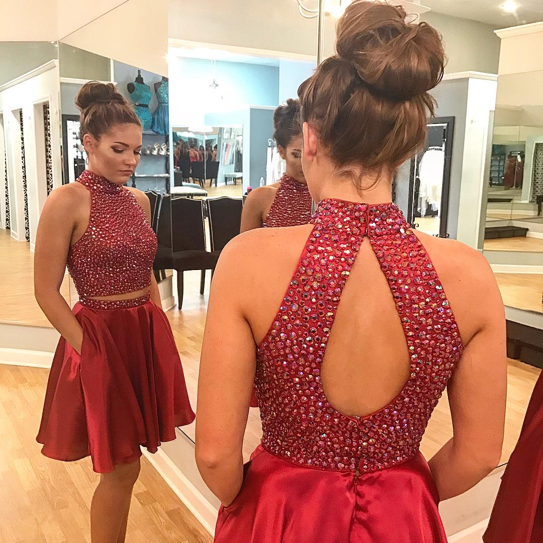 two piece red homecoming dress